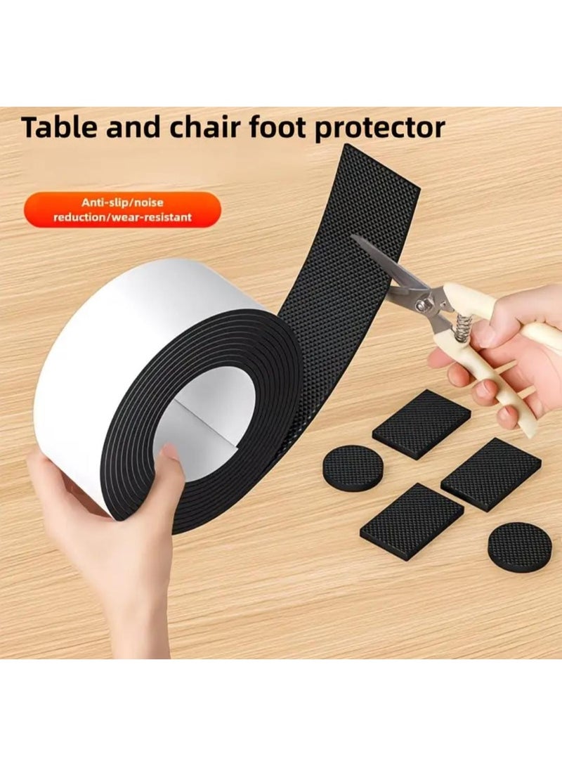 LDQ Black Cuttable Non-Slip Furniture Pad – Silent Chair & Table Leg Floor Protector, Thick Noise-Reducing Mat for Home & Office - Image 2